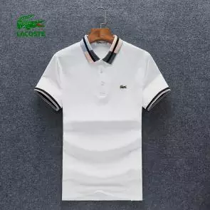 lacoste t-shirt big logo design polo coton avec details rayes bla